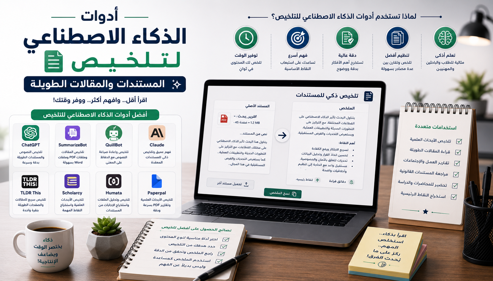أدوات الذكاء الاصطناعي لتلخيص المستندات والمقالات الطويلة