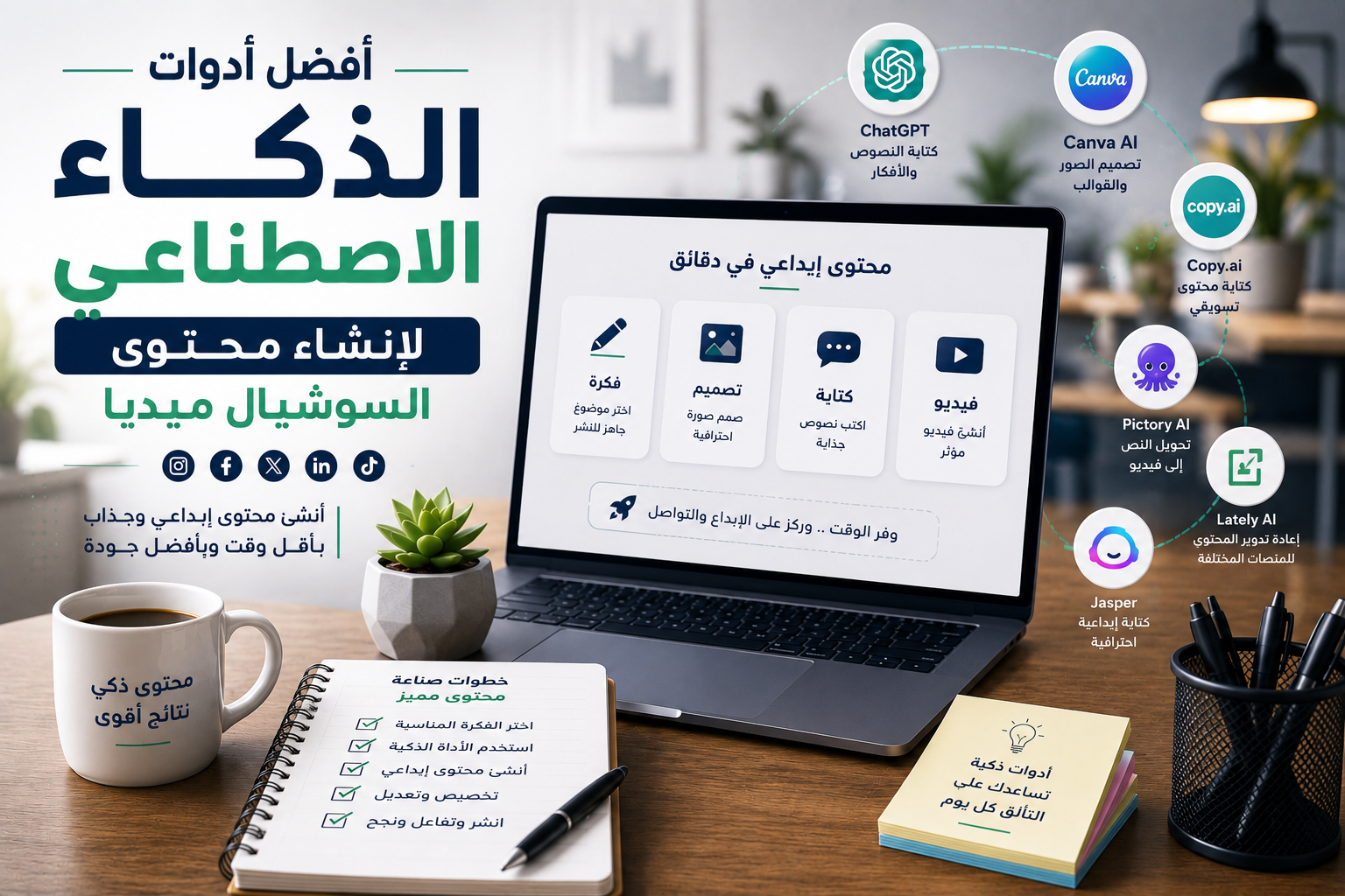 أفضل أدوات الذكاء الاصطناعي لإنشاء محتوى السوشيال ميديا