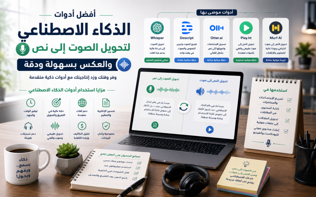 أفضل أدوات الذكاء الاصطناعي لتحويل الصوت إلى نص والعكس
