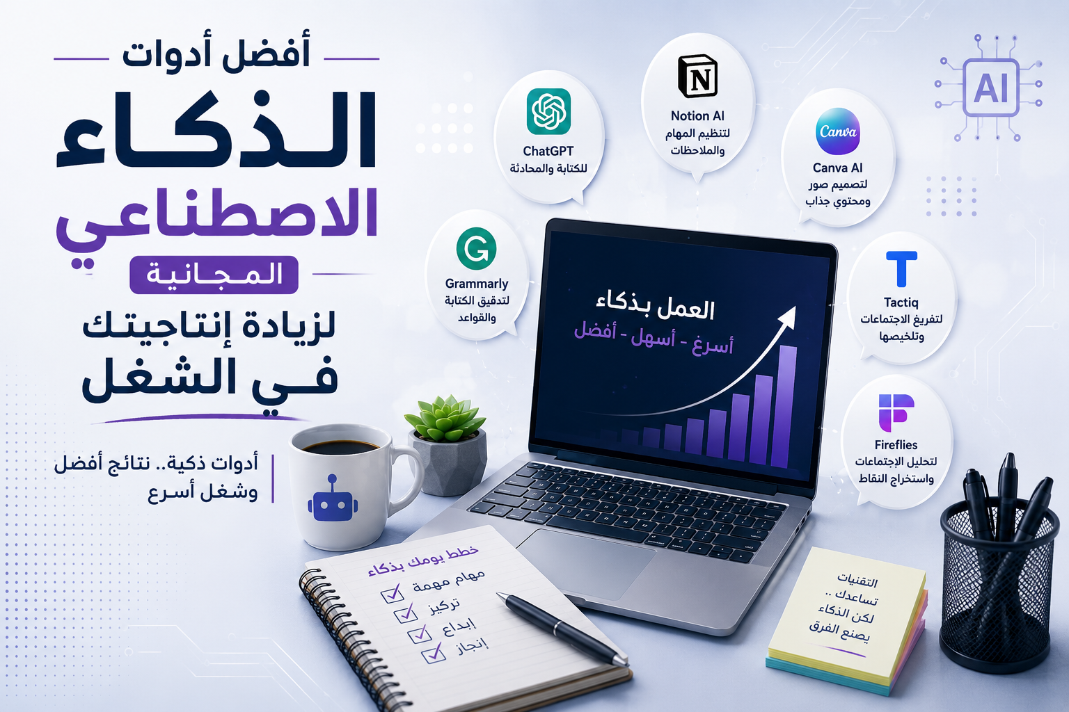 أفضل أدوات الذكاء الاصطناعي المجانية لزيادة إنتاجيتك في الشغل