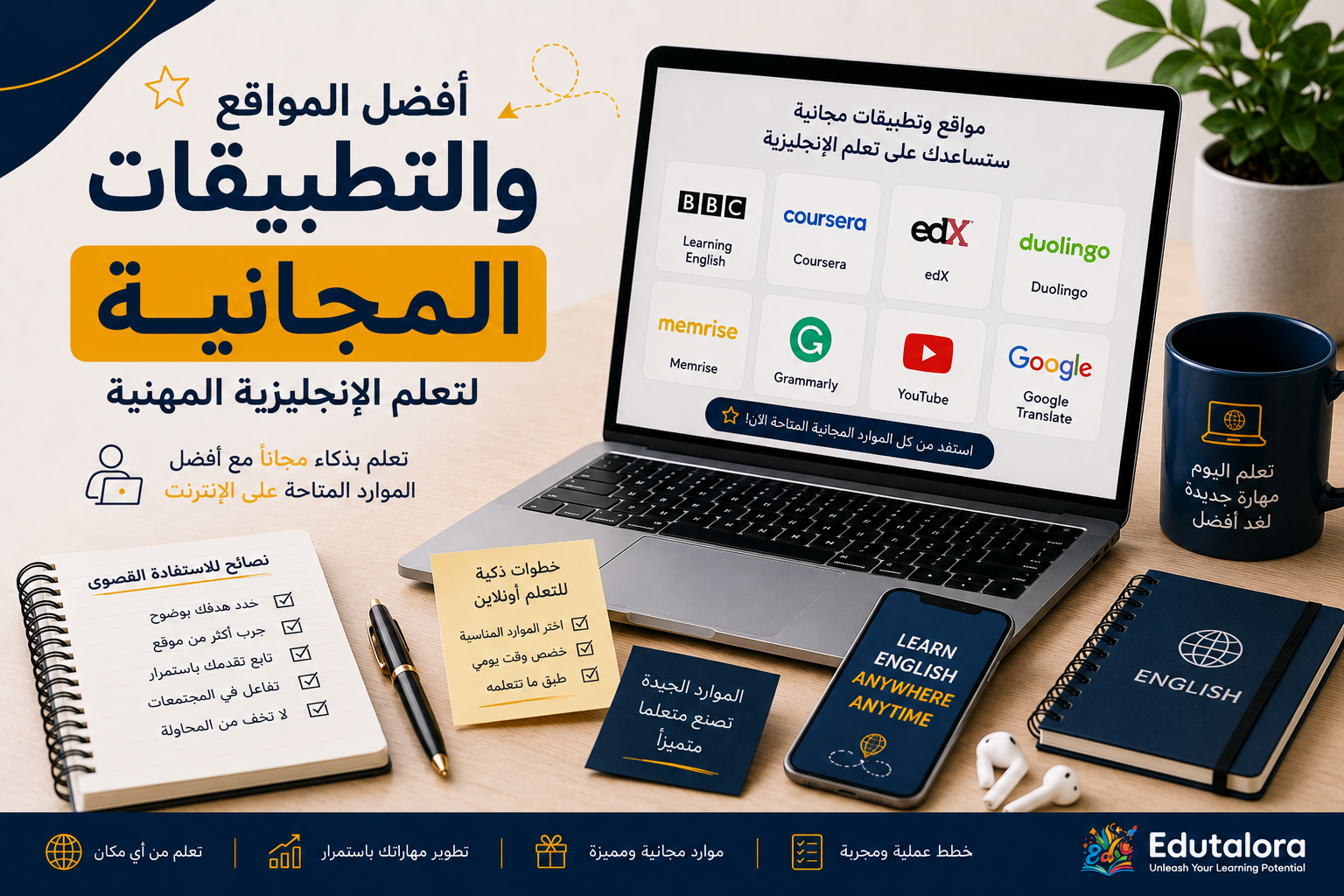 أفضل المواقع والتطبيقات المجانية لتعلم الإنجليزية المهنية