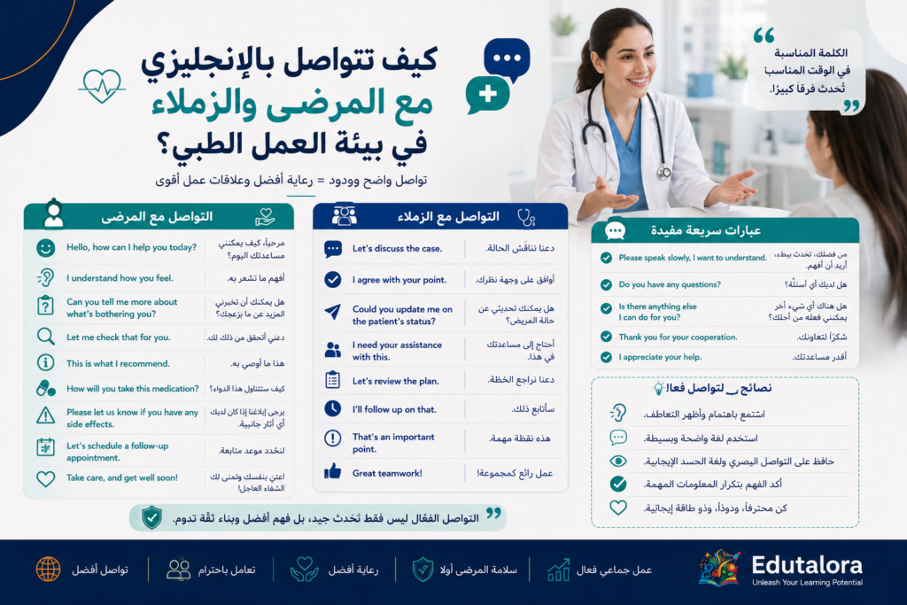 كيف تتواصل بالإنجليزي مع المرضى والزملاء في بيئة العمل الطبي؟