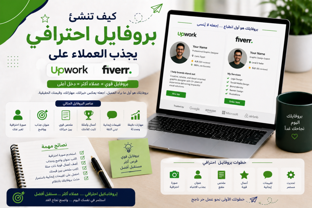 كيف تنشئ بروفايل احترافي يجذب العملاء على Upwork وFiverr؟