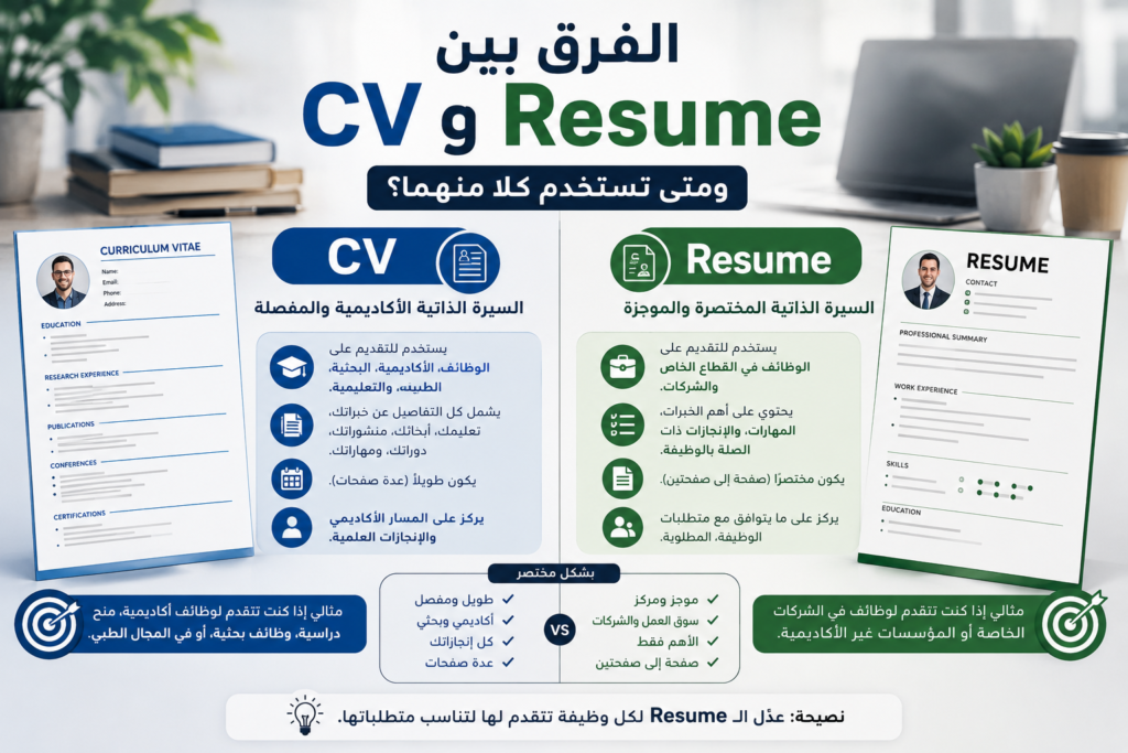 الفرق بين CV وResume ومتى تستخدم كلًا منهما