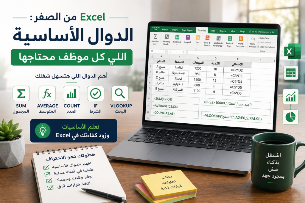 Excel من الصفر: الدوال الأساسية اللي كل موظف محتاجها