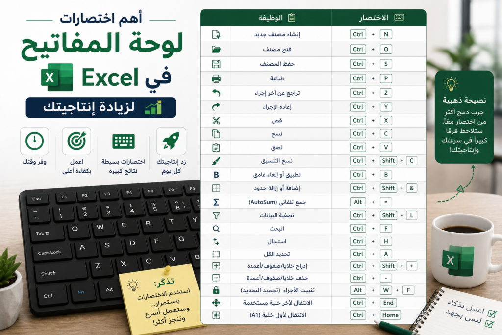 أهم اختصارات لوحة المفاتيح في Excel لزيادة إنتاجيتك