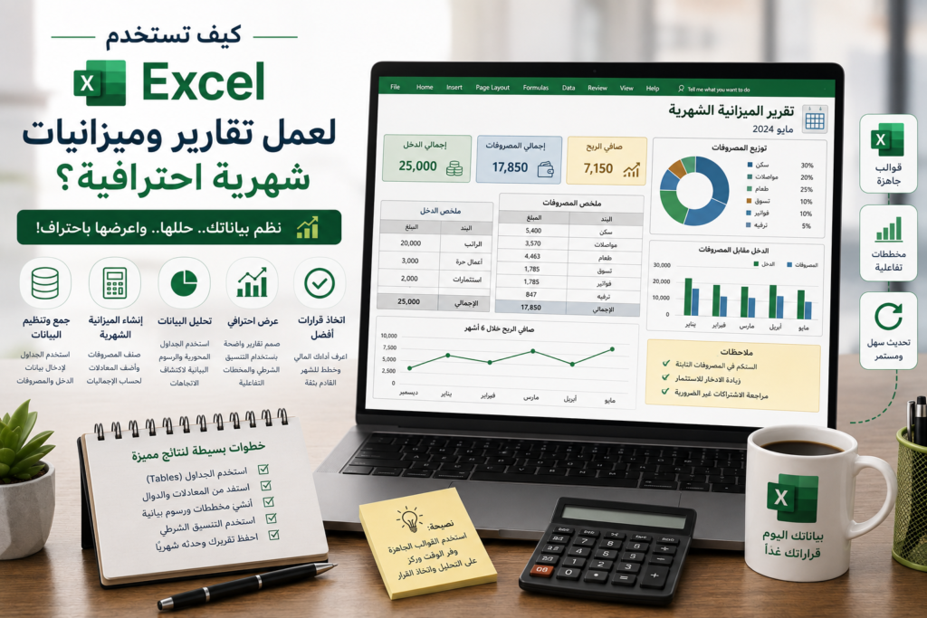 كيف تستخدم Excel لعمل تقارير وميزانيات شهرية احترافية؟