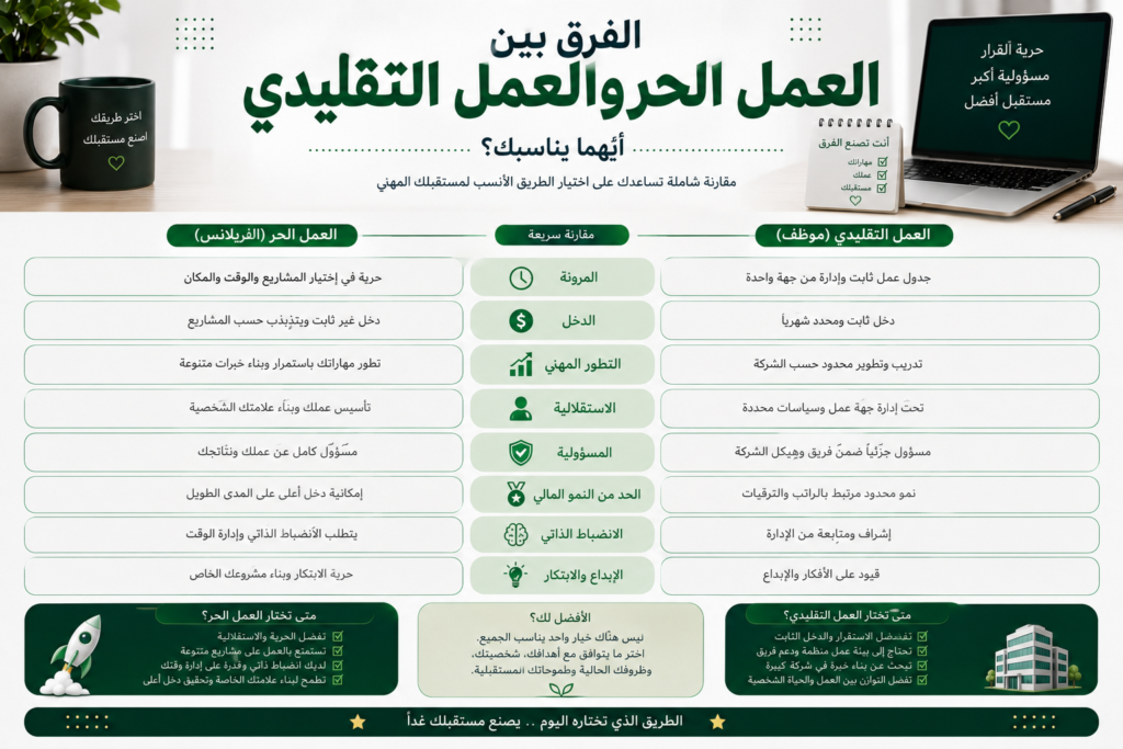 الفرق بين العمل الحر والعمل التقليدي: أيهما يناسبك؟