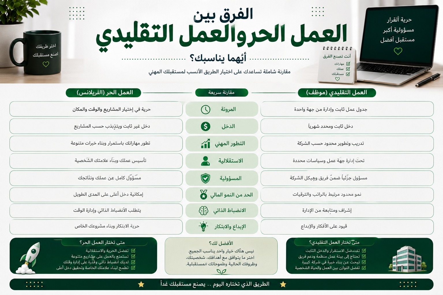 الفرق بين العمل الحر والعمل التقليدي: أيهما يناسبك؟