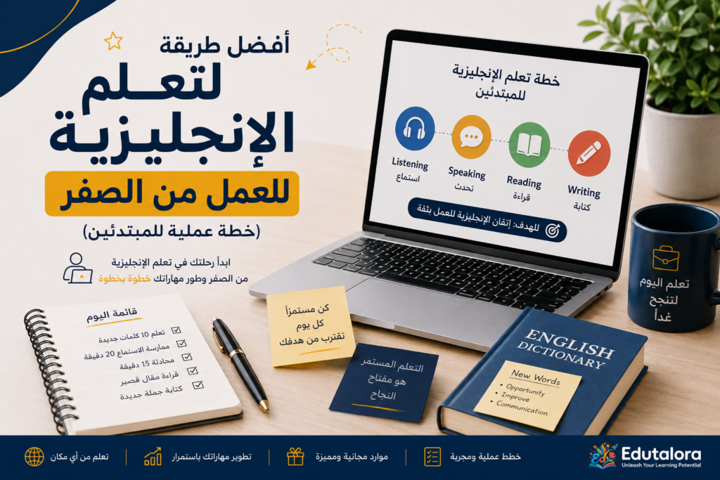 أفضل طريقة لتعلم الإنجليزية للعمل من الصفر (خطة عملية للمبتدئين)