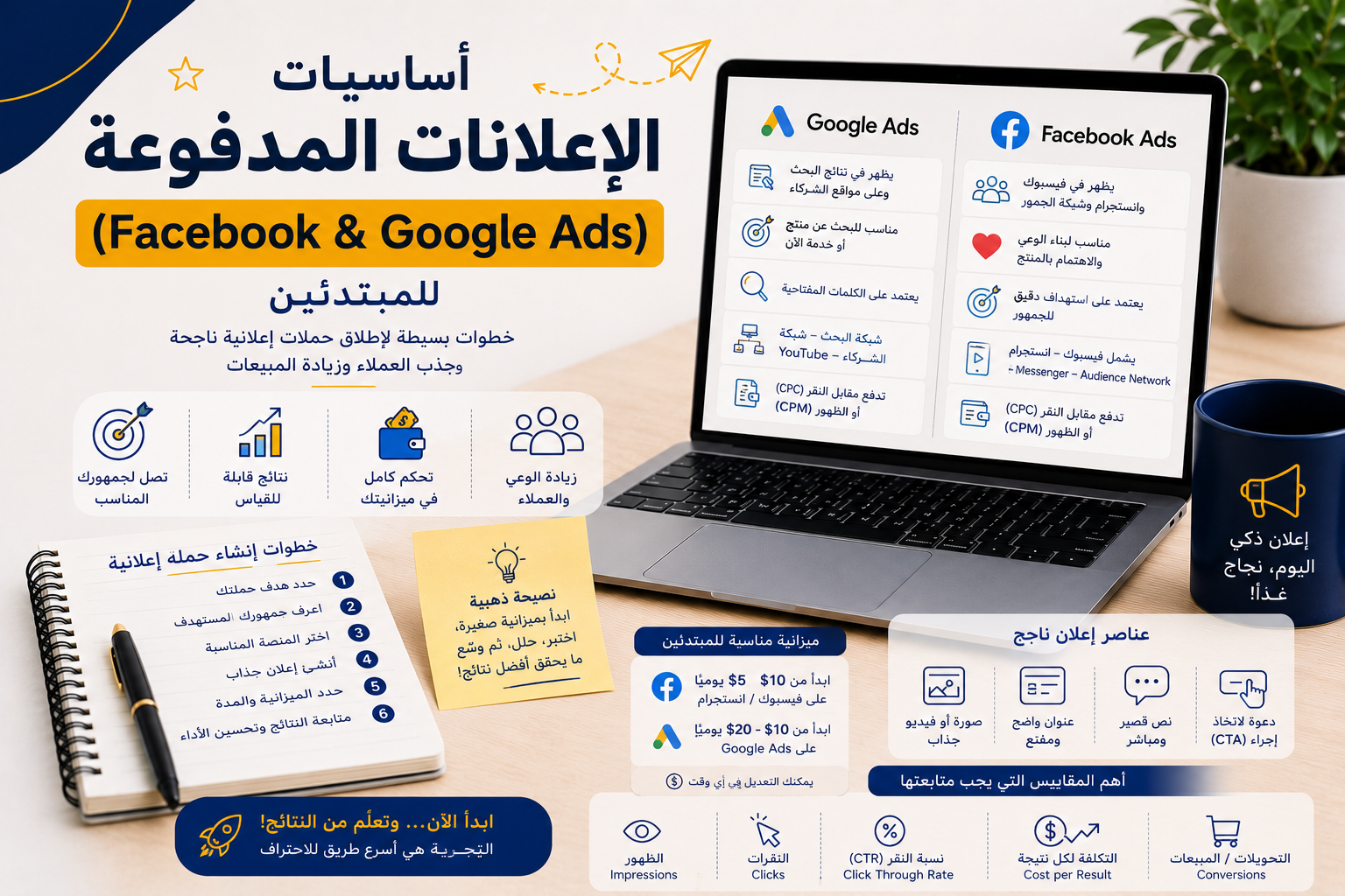 أساسيات الإعلانات المدفوعة (Facebook & Google Ads) للمبتدئين