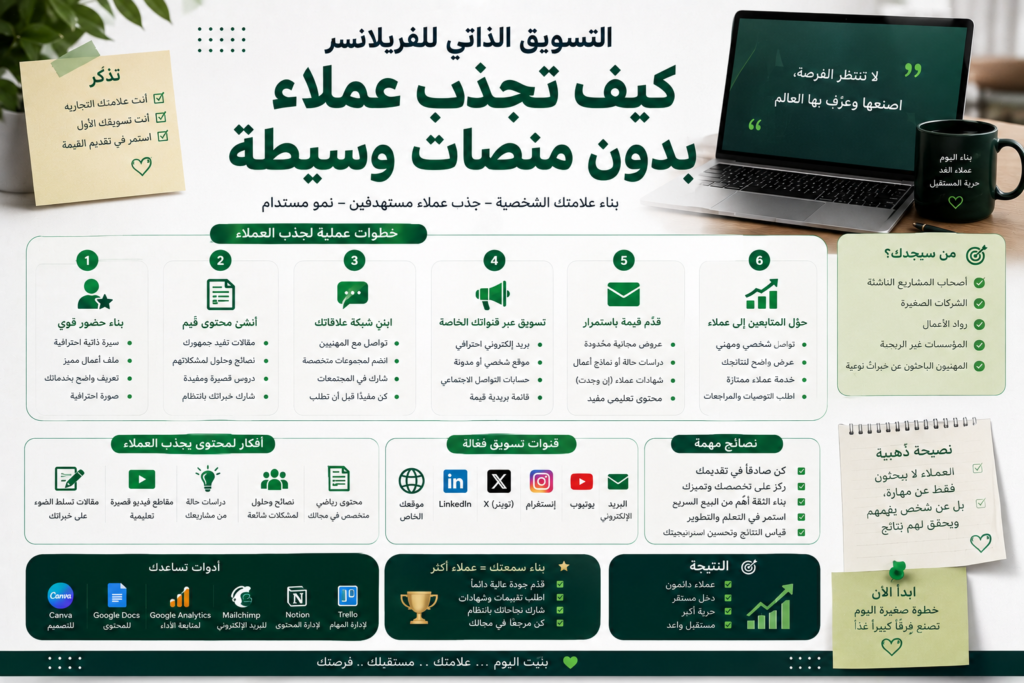 التسويق الذاتي للفريلانسر: كيف تجذب عملاء بدون منصات وسيطة؟