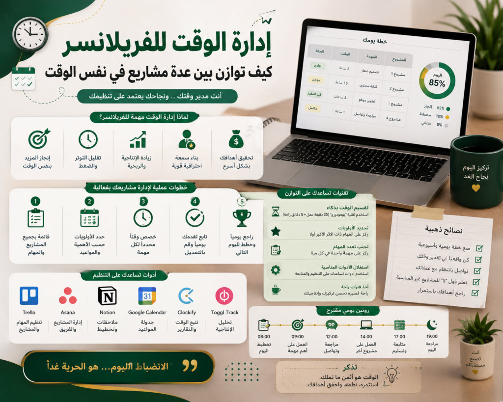 إدارة الوقت للفريلانسر: كيف توازن بين عدة مشاريع في نفس الوقت؟